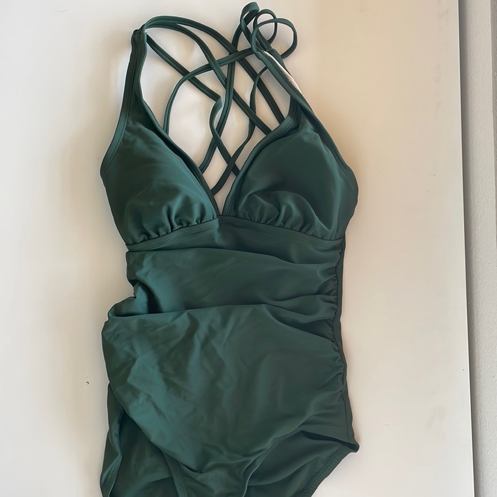 Green one piece bathing suit small